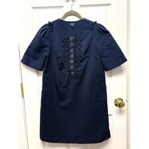 Miss Me Dress Navy Shift Size S Shimmer Mod Embellished Front Cotton Blend